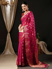Women's Georgette Pink Woven Design Designer Saree With Blouse Piece-ARIES09C