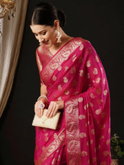 Women's Georgette Pink Woven Design Designer Saree With Blouse Piece-ARIES09C