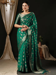 Women's Georgette Turquoise Woven Design Designer Saree With Blouse Piece-ARIES09D