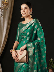 Women's Georgette Turquoise Woven Design Designer Saree With Blouse Piece-ARIES09D