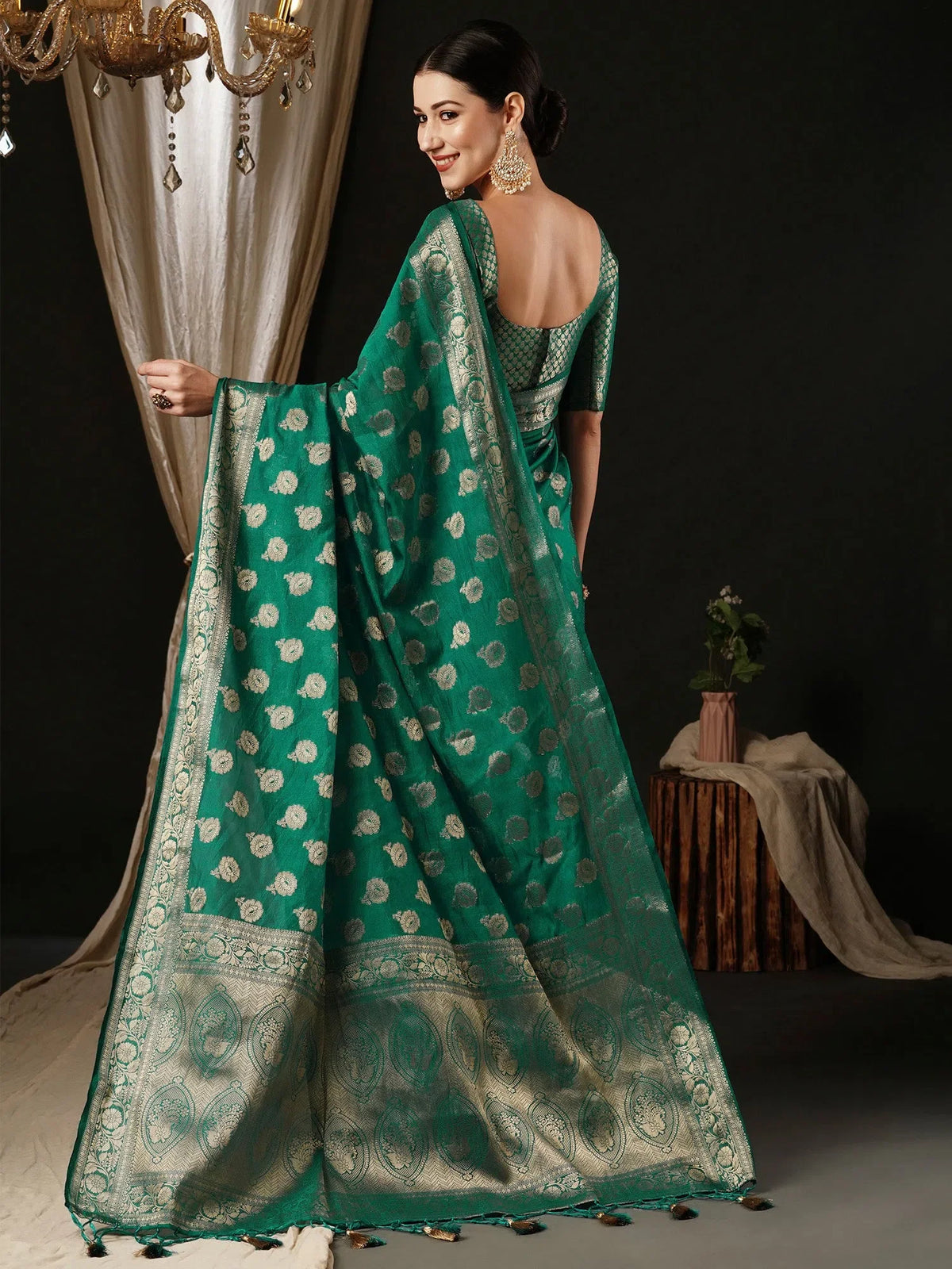 Women's Georgette Turquoise Woven Design Designer Saree With Blouse Piece-ARIES10B