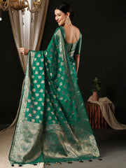 Women's Georgette Turquoise Woven Design Designer Saree With Blouse Piece-ARIES10B
