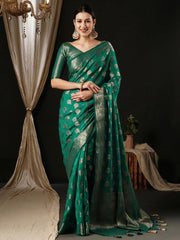 Women's Georgette Turquoise Woven Design Designer Saree With Blouse Piece-ARIES10B