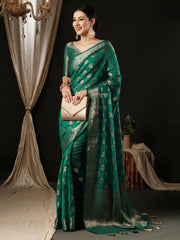 Women's Georgette Turquoise Woven Design Designer Saree With Blouse Piece-ARIES10B