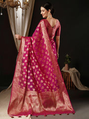 Women's Georgette Pink Woven Design Designer Saree With Blouse Piece-ARIES10E