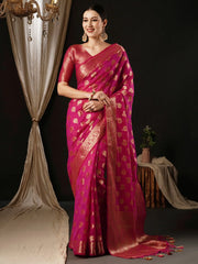 Women's Georgette Pink Woven Design Designer Saree With Blouse Piece-ARIES10E