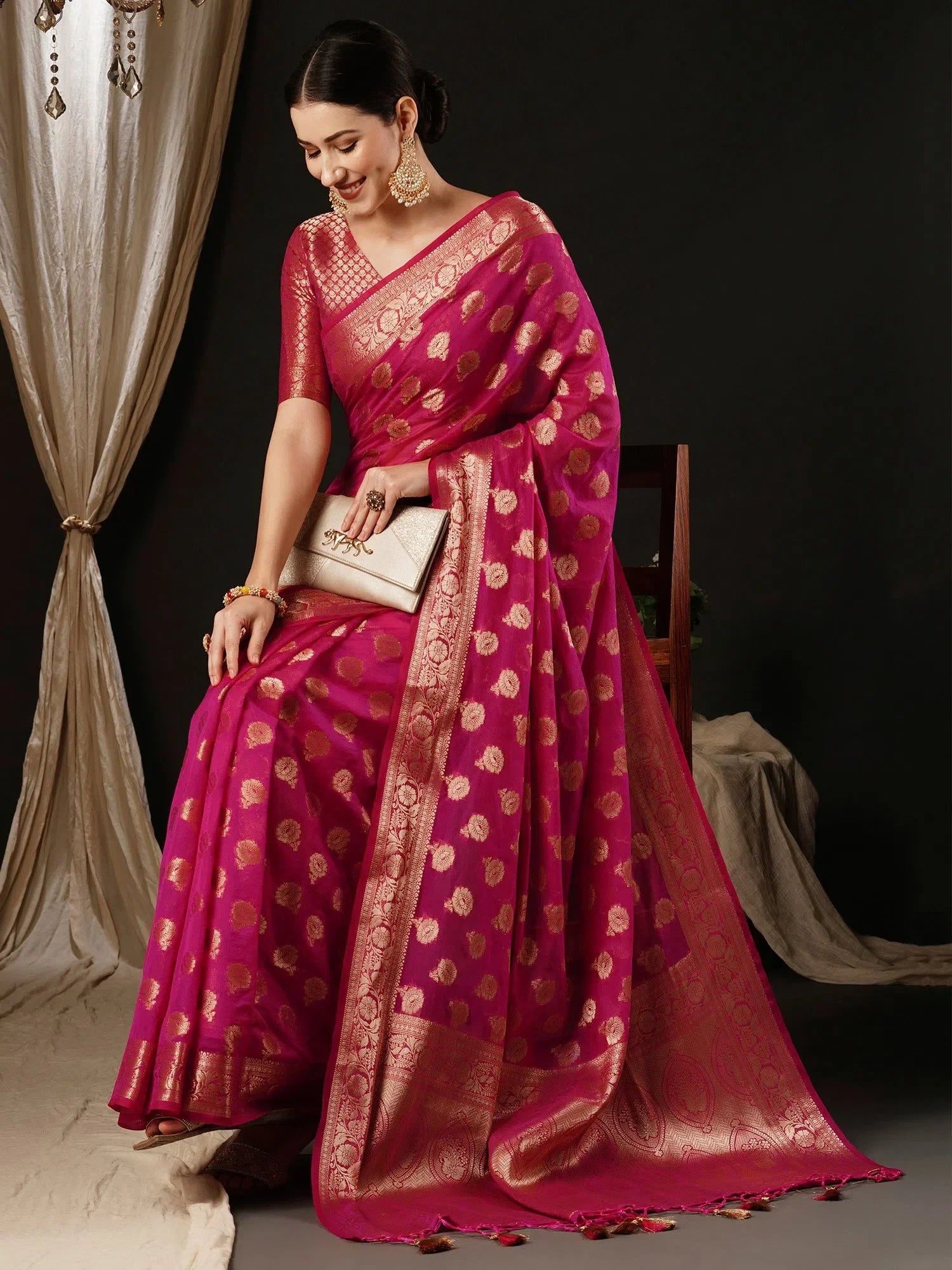 Pink Georgette Saree | Designer Sarees India | With Blouse