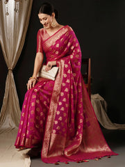 Women's Georgette Pink Woven Design Designer Saree With Blouse Piece-ARIES10E