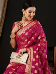 Women's Georgette Pink Woven Design Designer Saree With Blouse Piece-ARIES10E