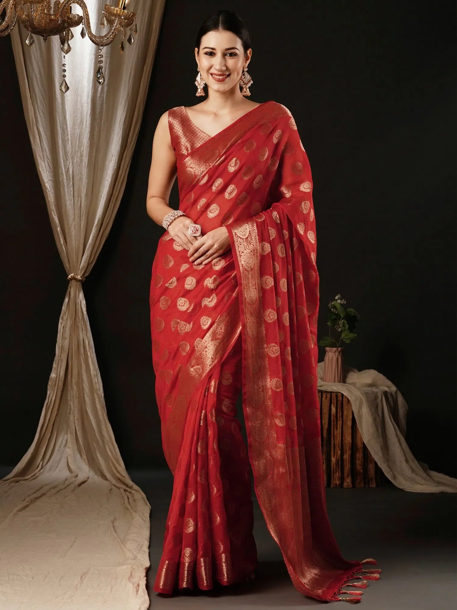 Red Georgette Saree with Blouse | Designer Sarees India