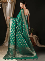 Women's Georgette Turquoise Woven Design Designer Saree With Blouse Piece-ARIES11C