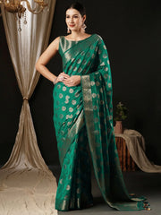Women's Georgette Turquoise Woven Design Designer Saree With Blouse Piece-ARIES11C