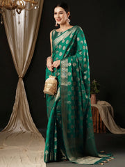 Women's Georgette Turquoise Woven Design Designer Saree With Blouse Piece-ARIES11C