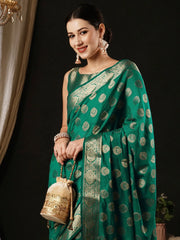 Women's Georgette Turquoise Woven Design Designer Saree With Blouse Piece-ARIES11C
