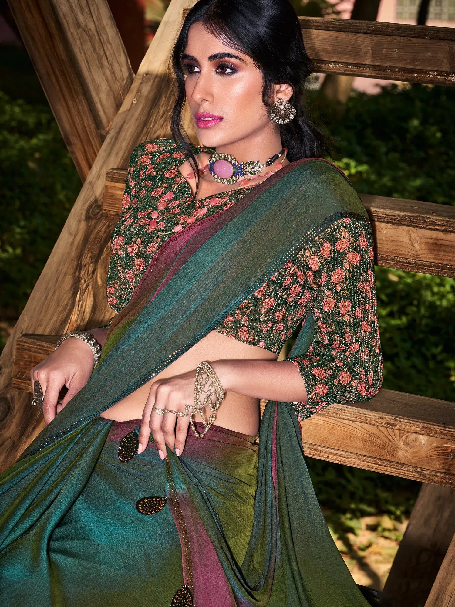 Teal Embellished Saree: Indian Sari Style & Comfort