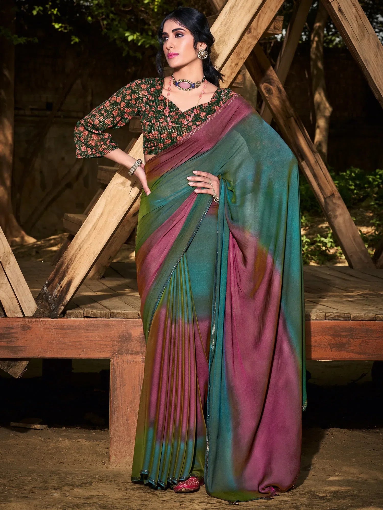 Teal Embellished Saree: Indian Sari Style & Comfort
