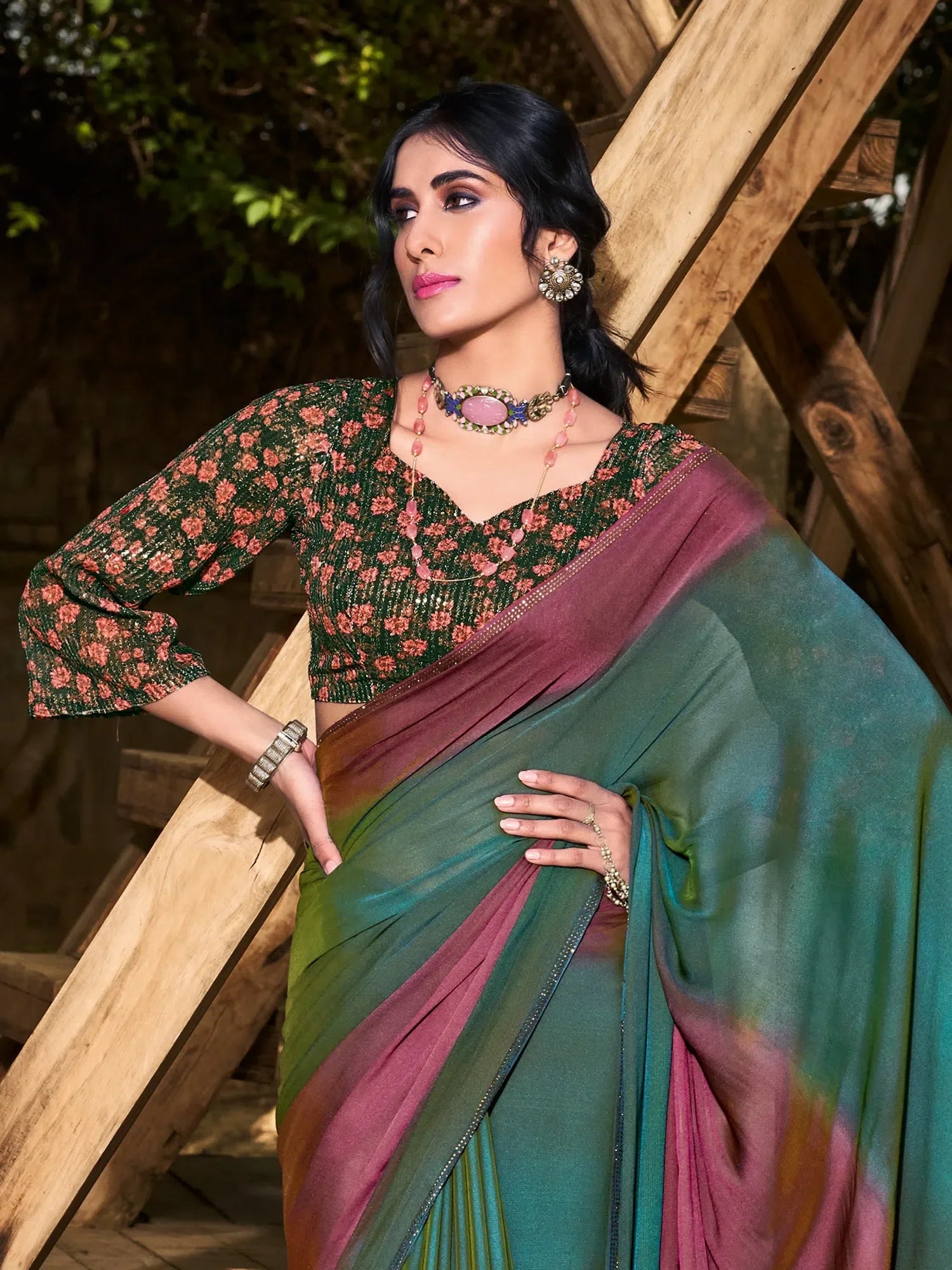 Teal Embellished Saree: Indian Sari Style & Comfort