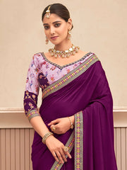 Women's Vichitra Purple Embellished Designer Saree With Blouse Piece-ARUSHI81915