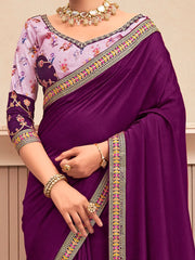 Women's Vichitra Purple Embellished Designer Saree With Blouse Piece-ARUSHI81915