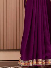 Women's Vichitra Purple Embellished Designer Saree With Blouse Piece-ARUSHI81915