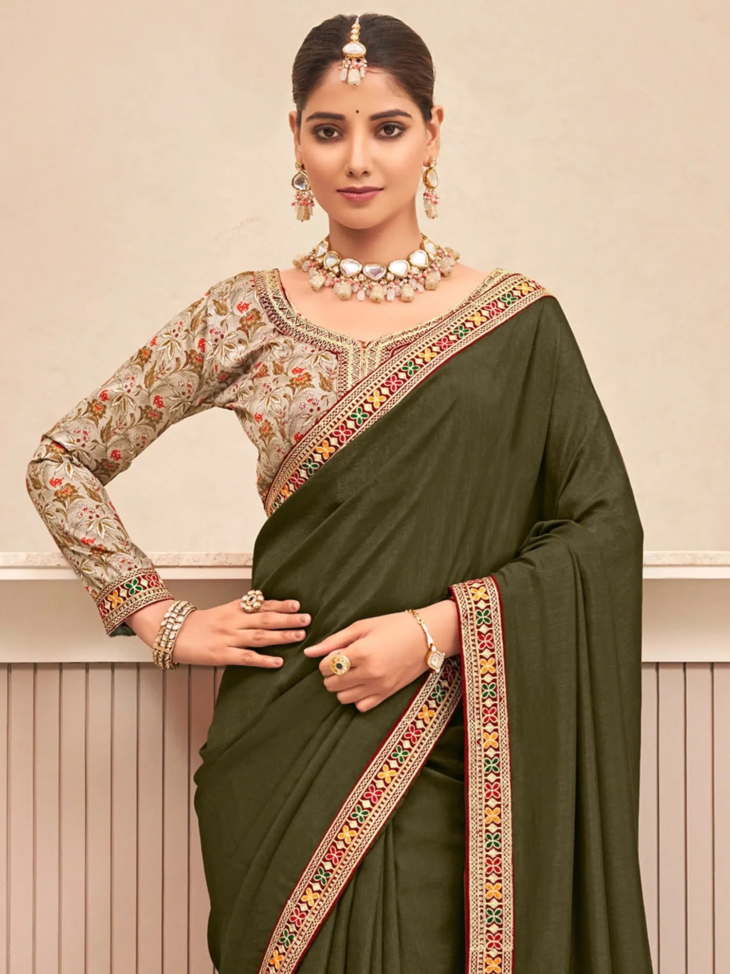 Olive Embellished Designer Saree - Designer Sarees India