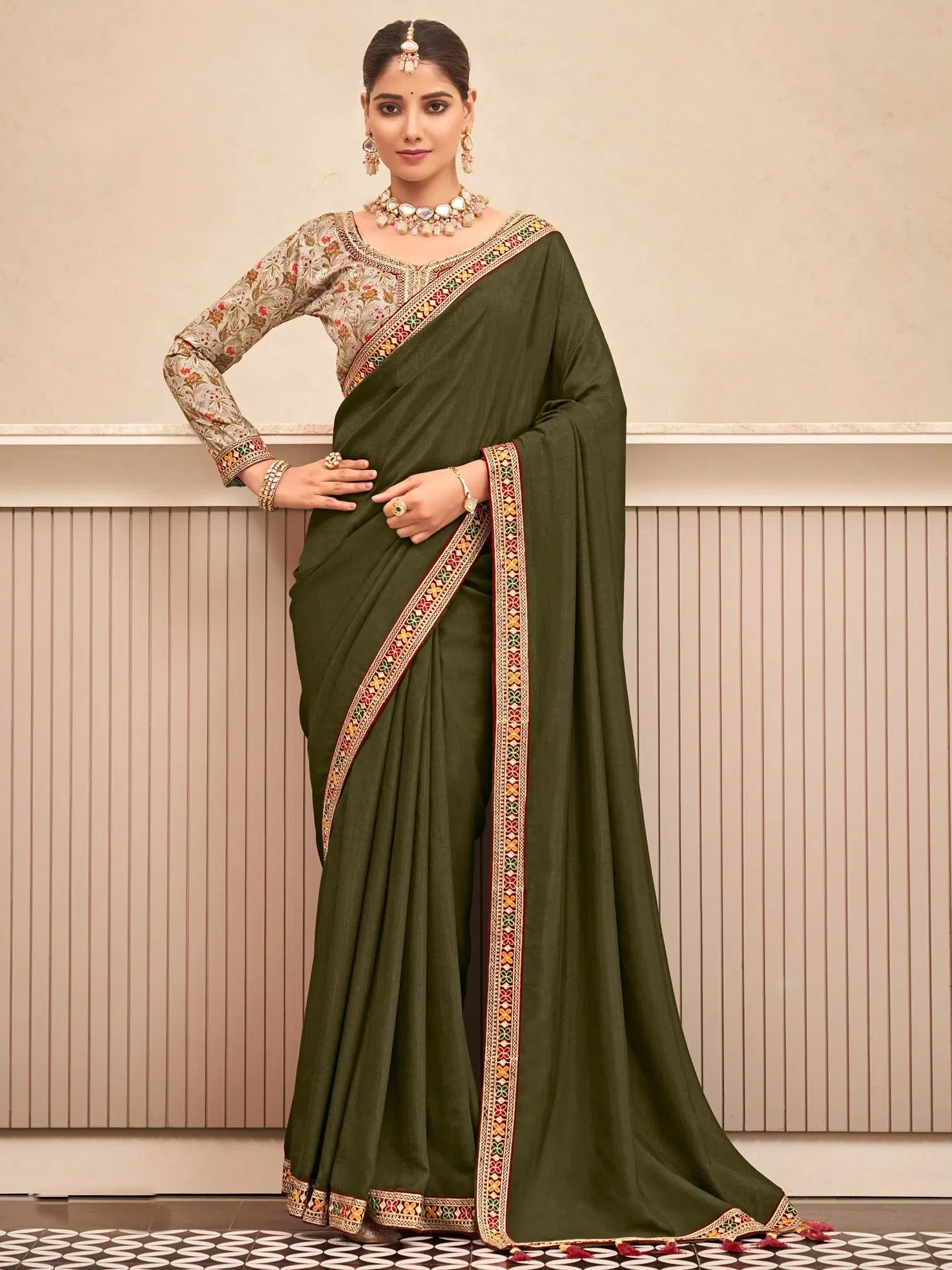 Olive Embellished Designer Saree - Designer Sarees India