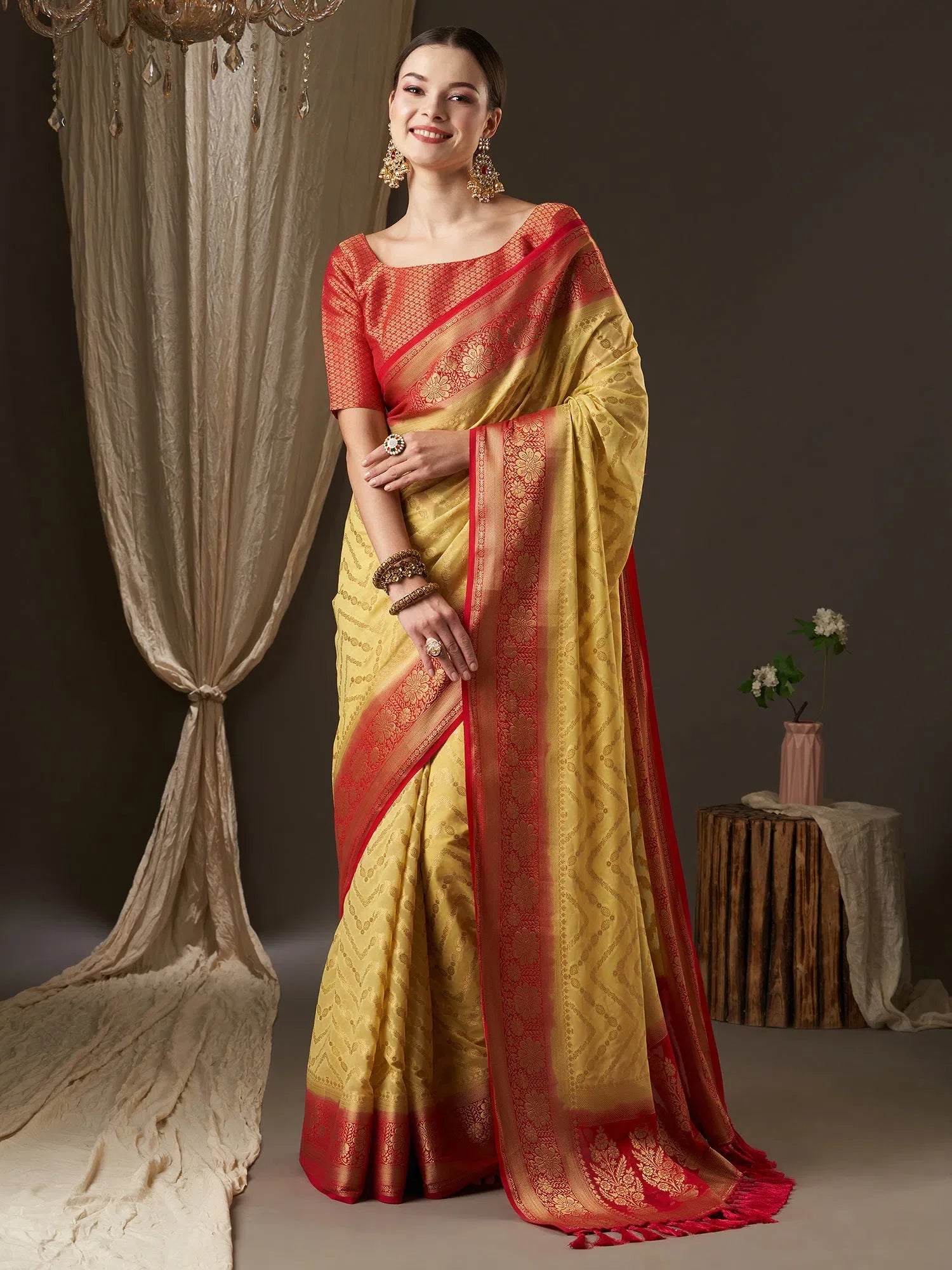Yellow Woven Georgette Saree | Indian Sarees