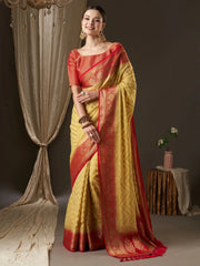 Women's Georgette Yellow Woven Design Designer Saree With Blouse Piece-ARYA1301