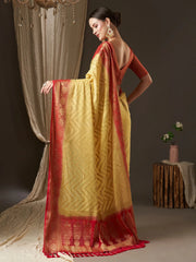 Women's Georgette Yellow Woven Design Designer Saree With Blouse Piece-ARYA1301