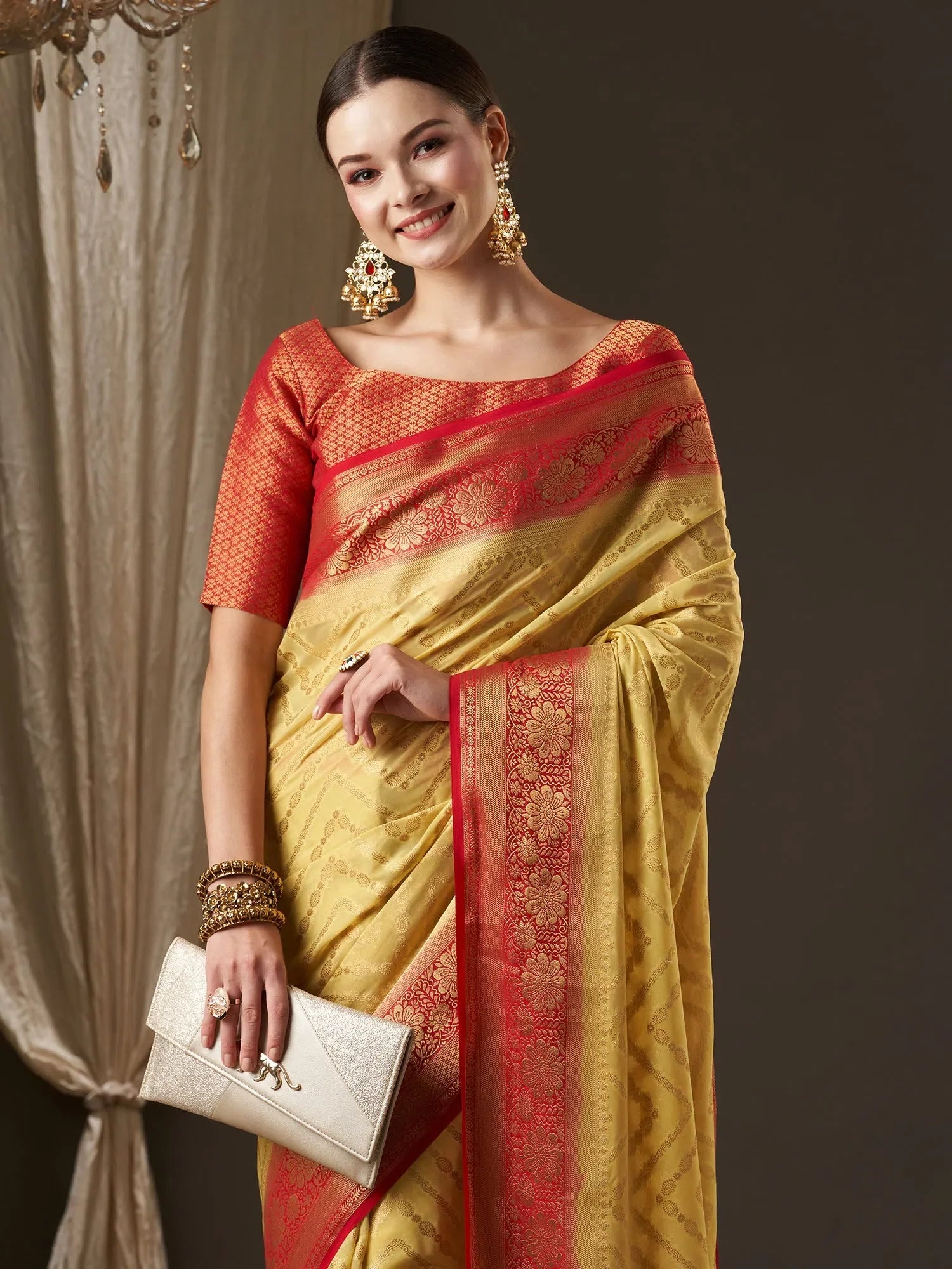 Yellow Woven Georgette Saree | Indian Sarees