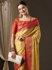 Women's Georgette Yellow Woven Design Designer Saree With Blouse Piece-ARYA1301