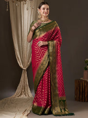 Women's Georgette Pink Woven Design Designer Saree With Blouse Piece-ARYA1304