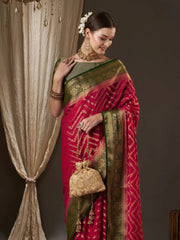 Women's Georgette Pink Woven Design Designer Saree With Blouse Piece-ARYA1304