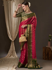 Women's Georgette Pink Woven Design Designer Saree With Blouse Piece-ARYA1304