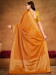 Women's Georgette Yellow Woven Design Designer Saree With Blouse Piece-ARYA1802