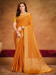 Women's Georgette Yellow Woven Design Designer Saree With Blouse Piece-ARYA1802