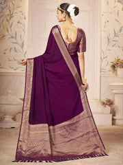 Women's Nylon Purple Woven Design Designer Saree With Blouse Piece-ARYA2105