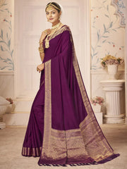 Women's Nylon Purple Woven Design Designer Saree With Blouse Piece-ARYA2105