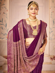 Women's Nylon Purple Woven Design Designer Saree With Blouse Piece-ARYA2105