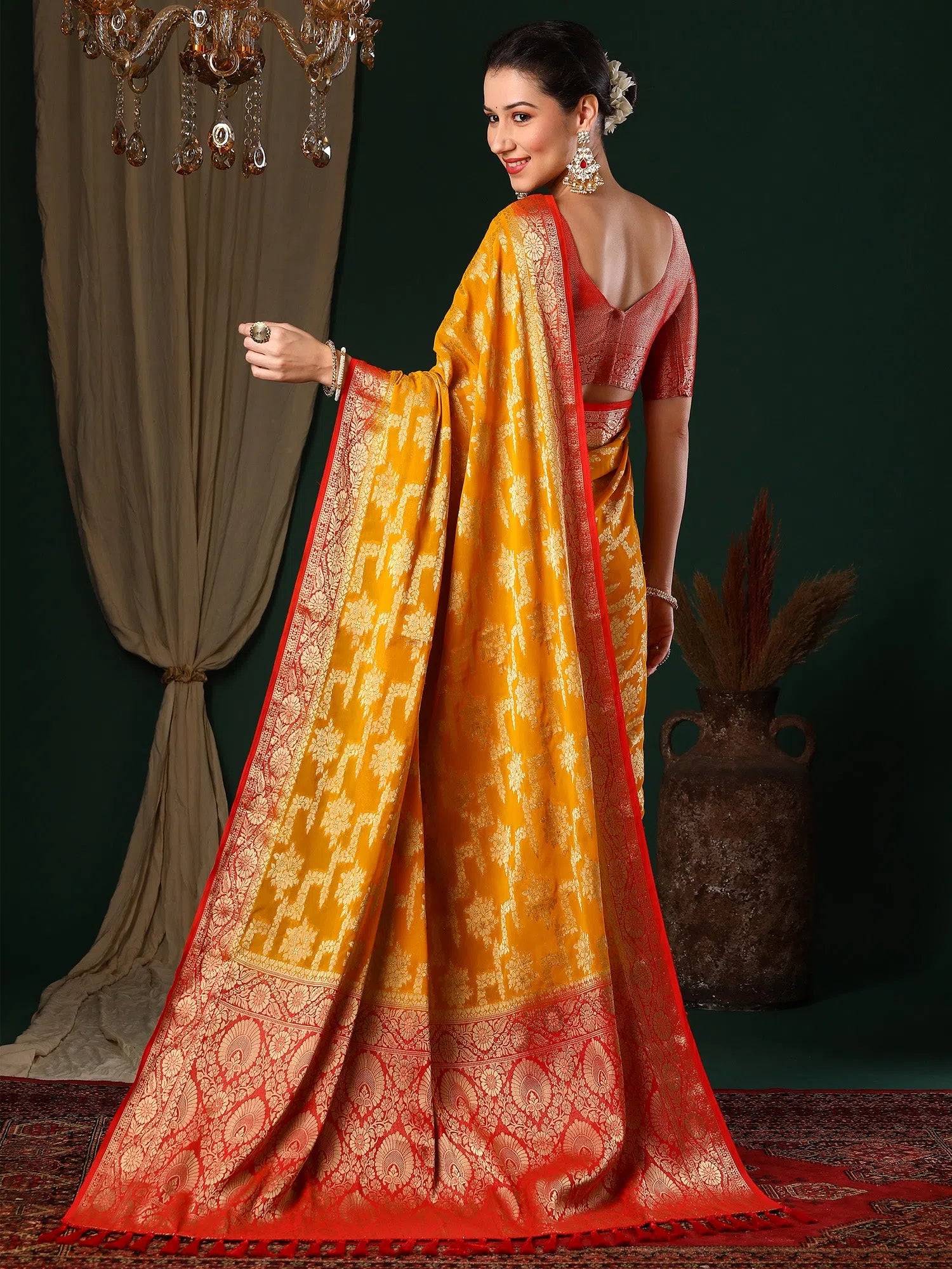 Yellow Georgette Saree | Indian Sari & Blouse Piece