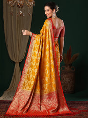 Women's Georgette Yellow Woven Design Designer Saree With Blouse Piece-ARYA2601