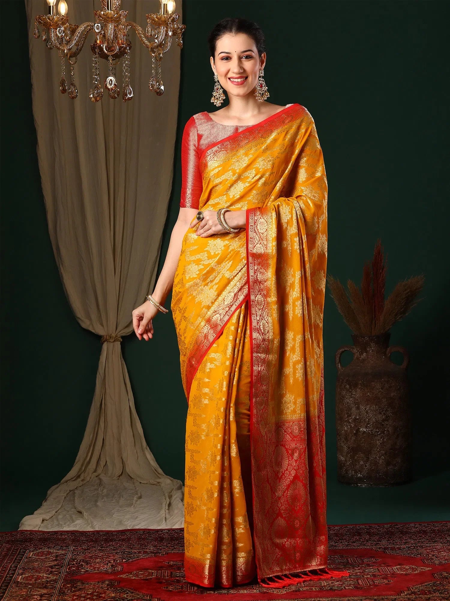 Yellow Georgette Saree | Indian Sari & Blouse Piece