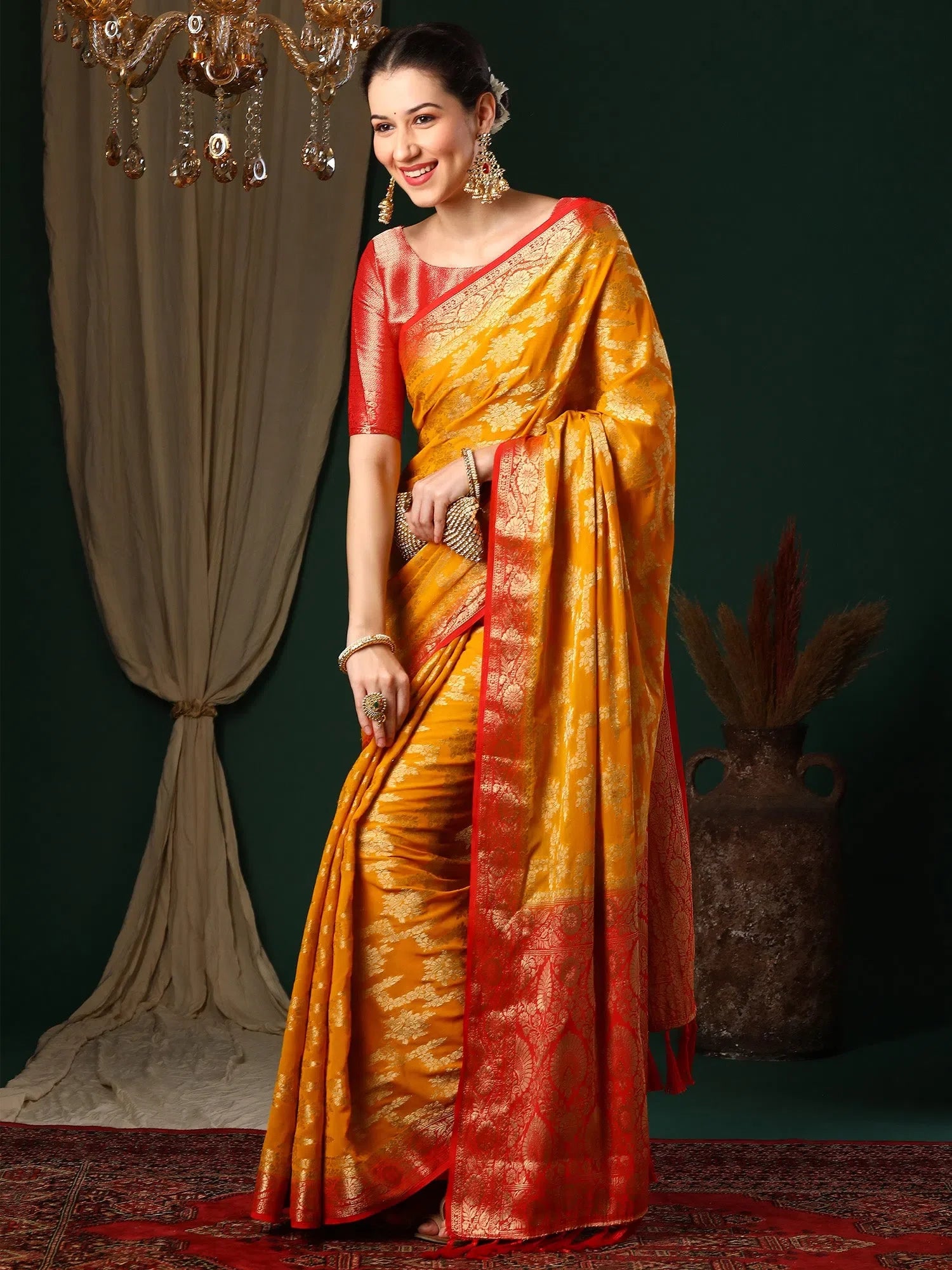 Yellow Georgette Saree | Indian Sari & Blouse Piece