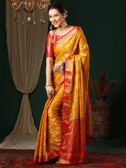 Women's Georgette Yellow Woven Design Designer Saree With Blouse Piece-ARYA2601