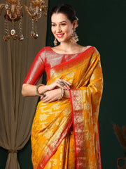 Women's Georgette Yellow Woven Design Designer Saree With Blouse Piece-ARYA2601