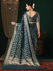 Women's Georgette Teal Blue Woven Design Designer Saree With Blouse Piece-ARYA2805