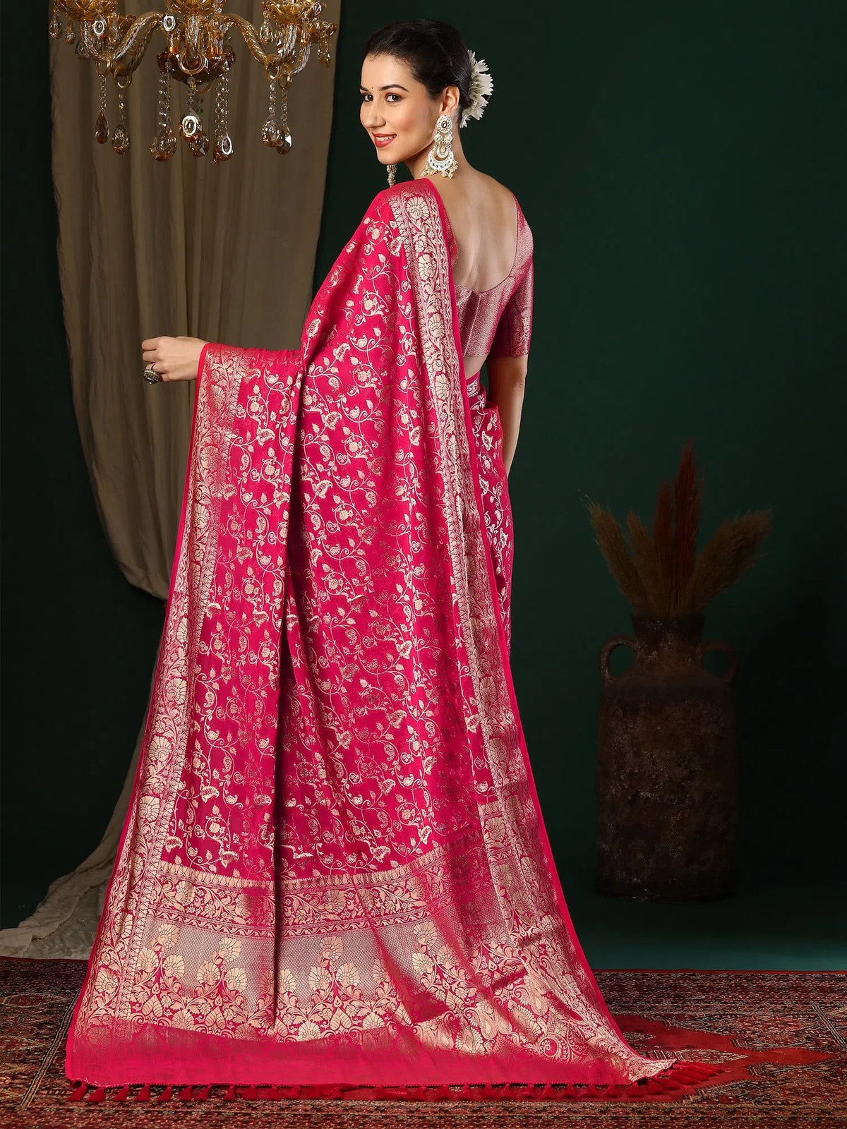 Women's Georgette Pink Woven Design Designer Saree With Blouse Piece-ARYA2806