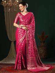 Women's Georgette Pink Woven Design Designer Saree With Blouse Piece-ARYA2806