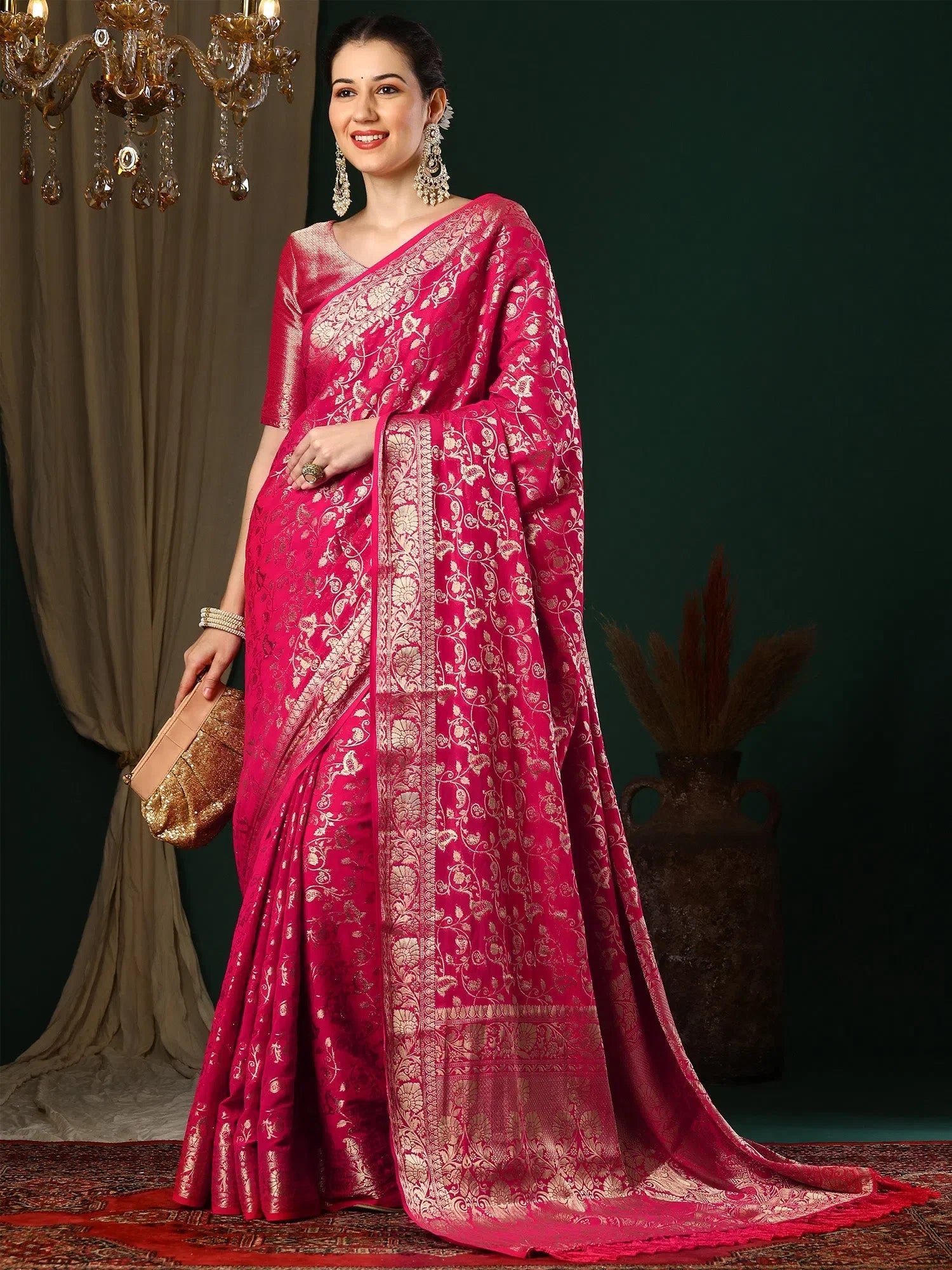 Pink Designer Saree: Georgette Woven | Designer Sarees India