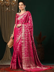Women's Georgette Pink Woven Design Designer Saree With Blouse Piece-ARYA2806